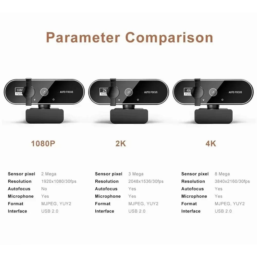 4K Full HD Webcam with Microphone Autofocus 8MP Website Camera for Windows PC Laptop IOS Macbook External Web Cam Video Calling