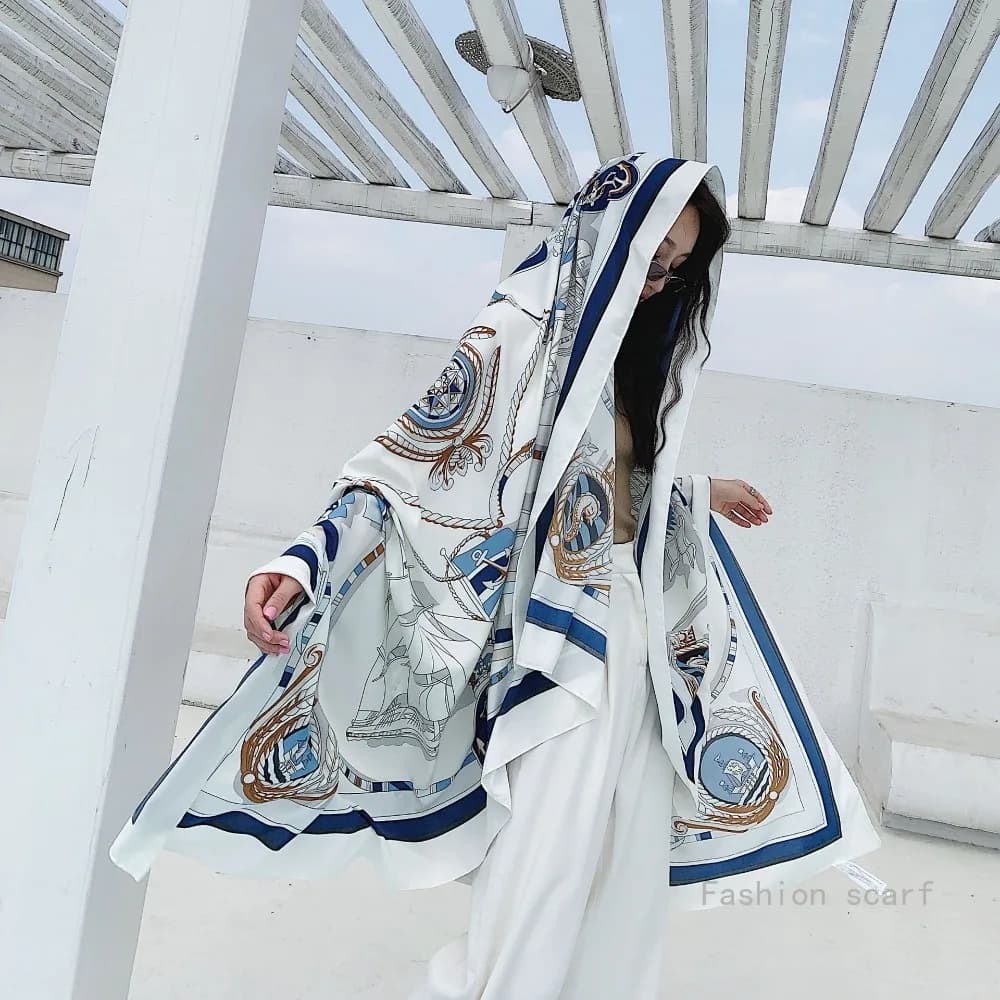 Sunscreen Beach Scarf Seaside Silk Scarf Versatile Summer Thin Oversized Shawl Dual-purpose Scarf Girls Travel Decorative Scarf