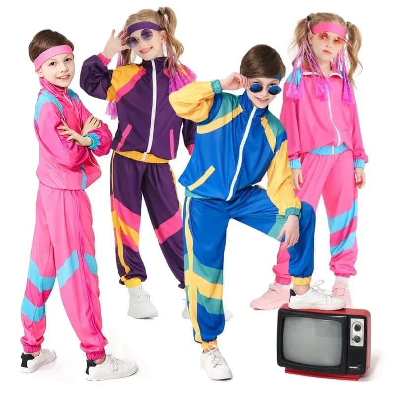 Halloween Costumes for Girls Boys Kids Children Retro Hippie Costume Fantasia 70s 80s Rock Hip-Hop Disco Cosplay Clothing Suit