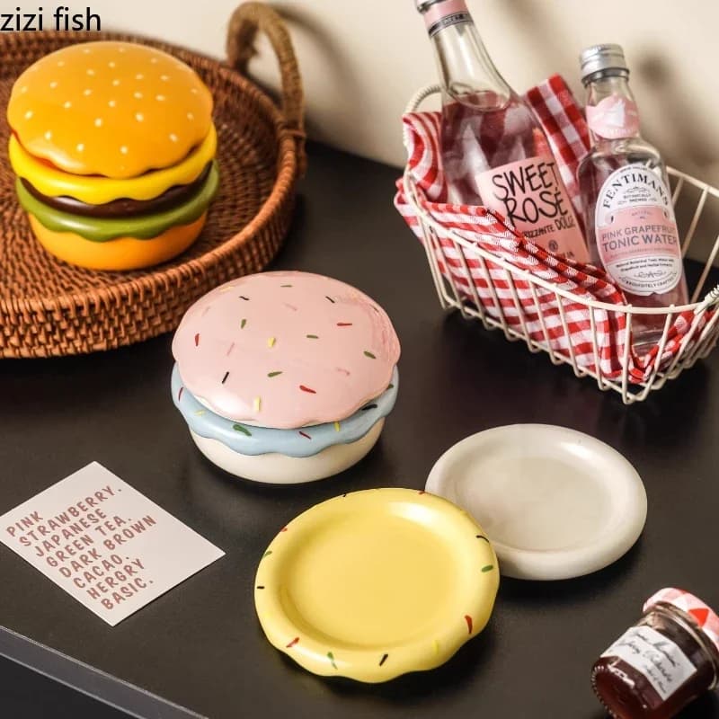 Ceramic Burger Plate Set With Dipping Dishes