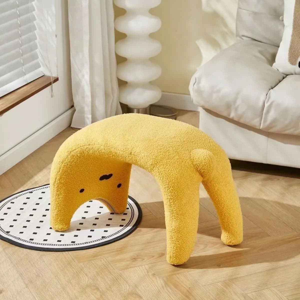 Cute Cat Cartoon Upholstered Footstool