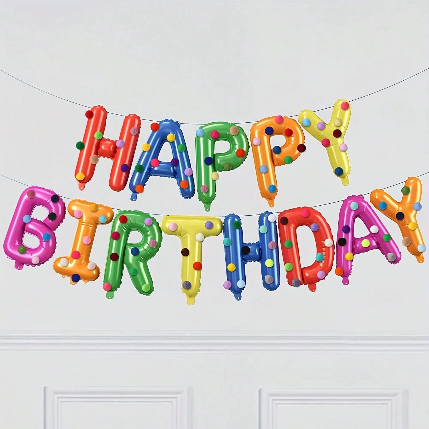 Birthday Party Decoration Set, Rainbow Balloons, Felt Ball Mix, Premium Foil Pull-Up Banner, Happy Birthday Wall Decoration