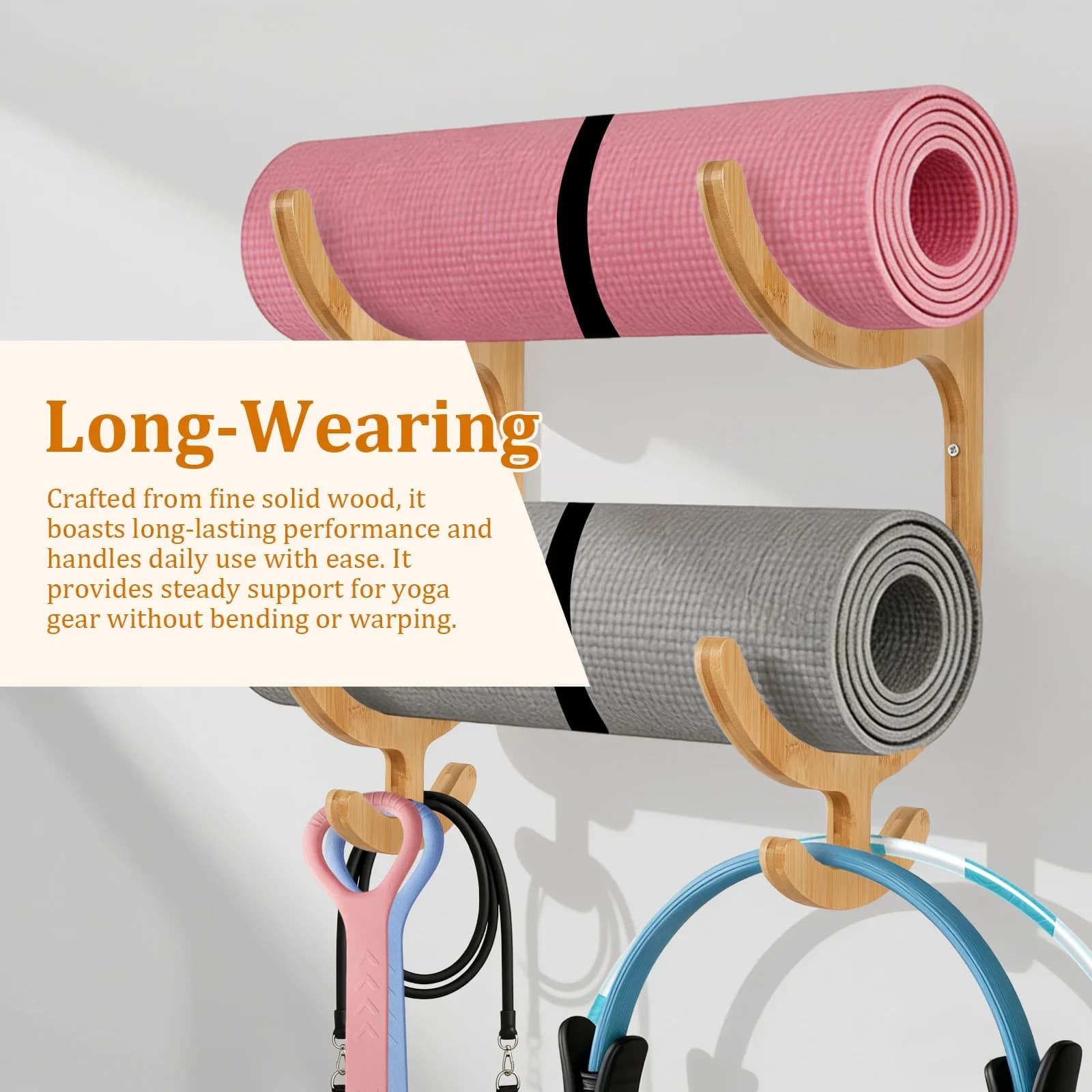 Wood Yoga Mat Wall Mount Rack