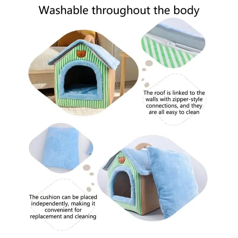 Small Dog House-Style Indoor Bed with Lift-Out Pad