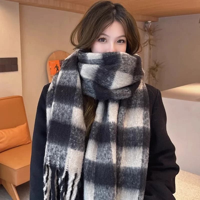 Winter Wool Plaid Scarf