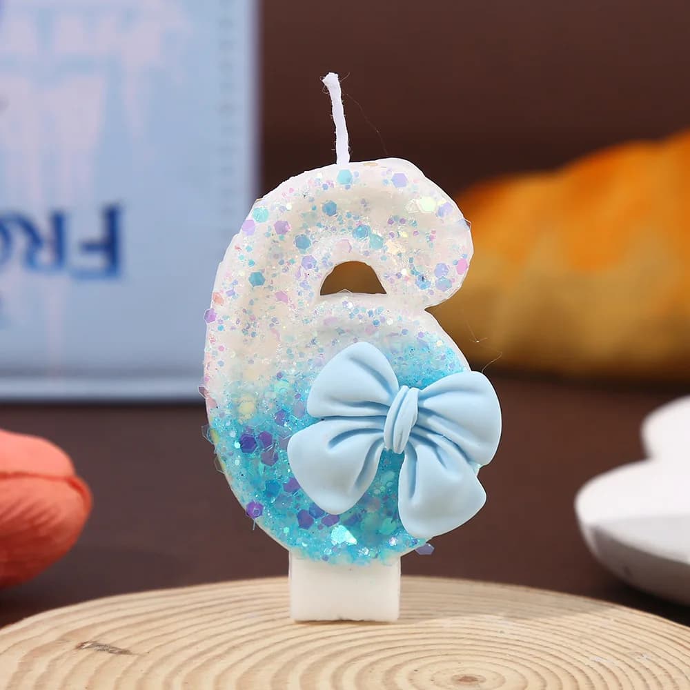 Light Blue Bow Number Candles
