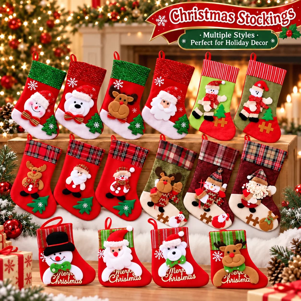 Christmas Stockings Santa Snowman Ornaments