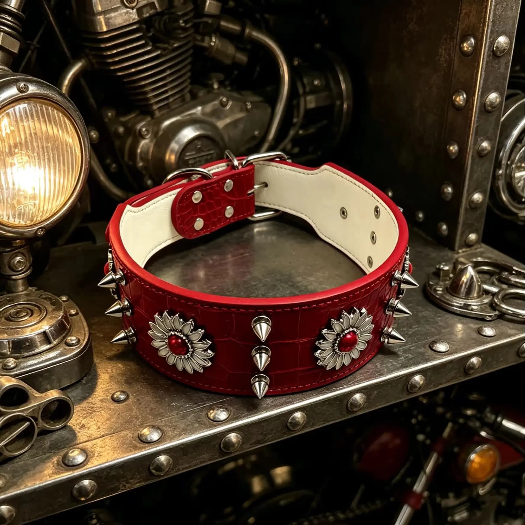 1 piece of dog collar with rivets, red, fashionable, cool, street punk style, suitable for daily outings and play