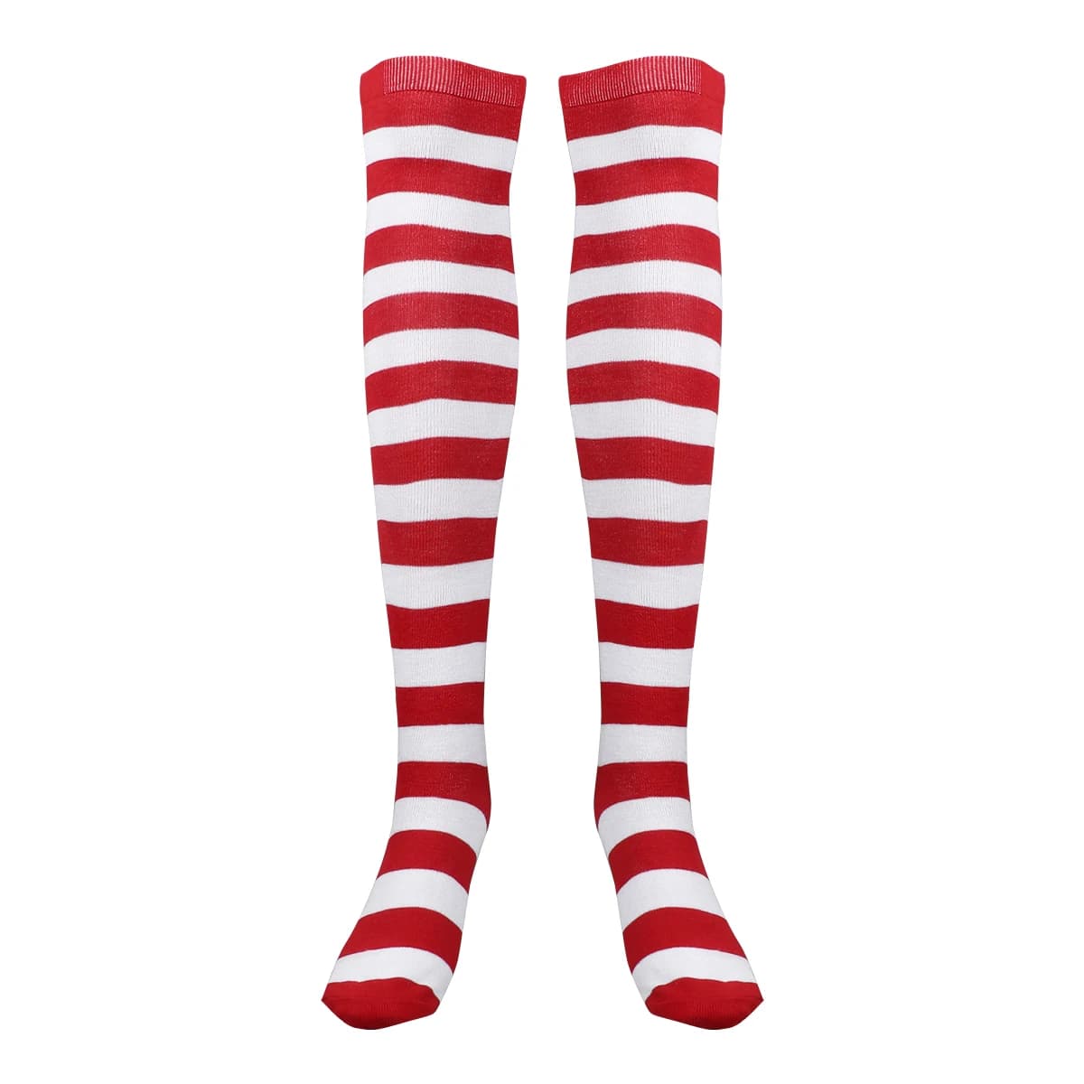 Christmas Red and White Striped Thigh-High Stockings