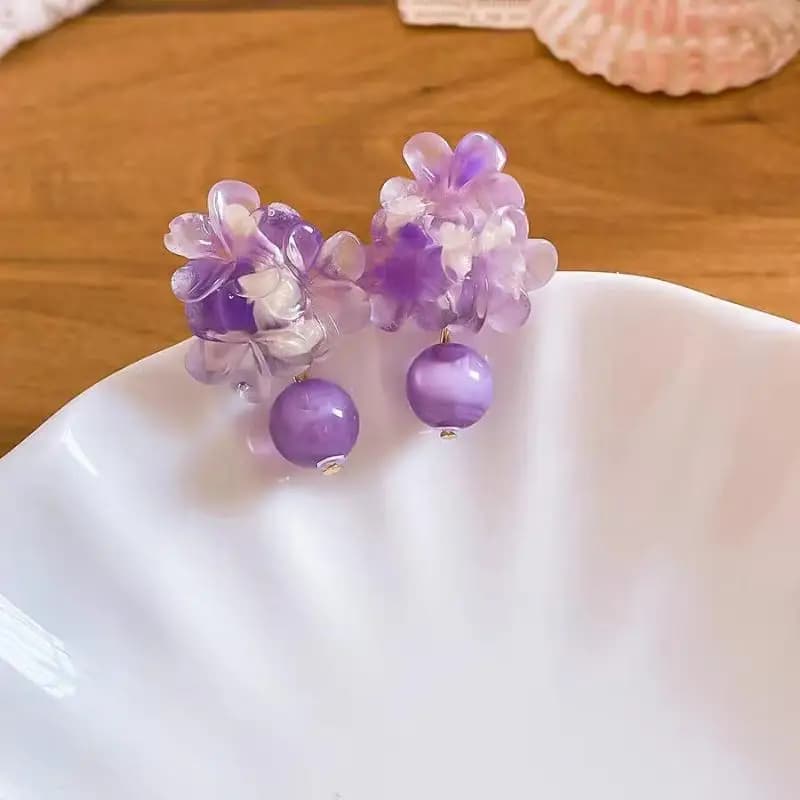 Floral Drop Earrings with Resin Pendant