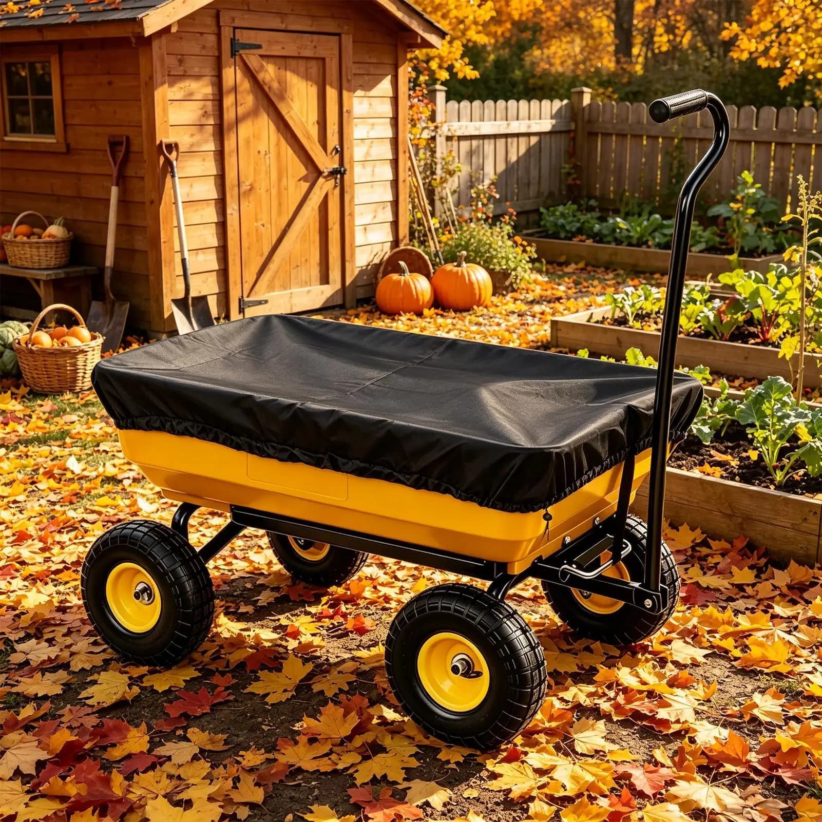 Garden Utility Dump Cart Cover Heavy Duty Waterproof Dustproof UV Resistant Wagon Protective Cover for Farm Yard Lawn Patio