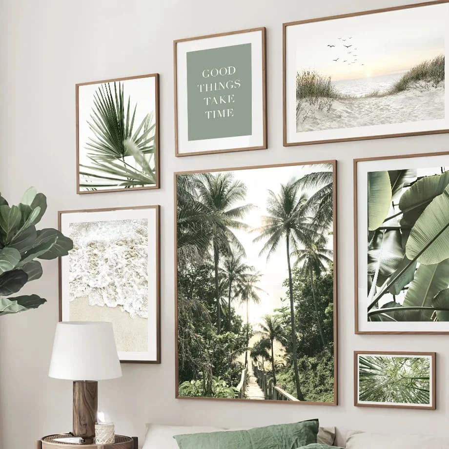 Frameless Green Leaf Landscape Canvas Painting