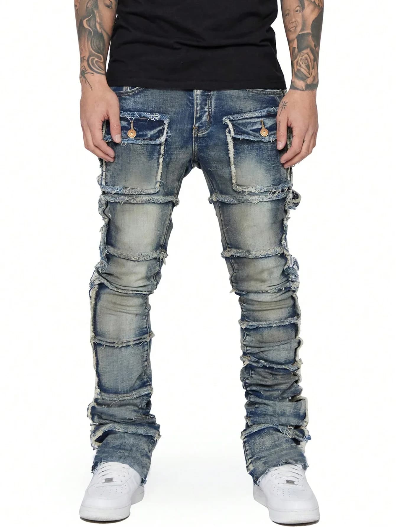 Men's Workwear Jeans with Elastic and Patches