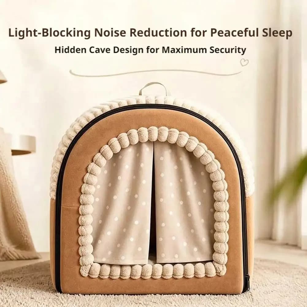 Foldable Pet House Bed with Removable Cushion