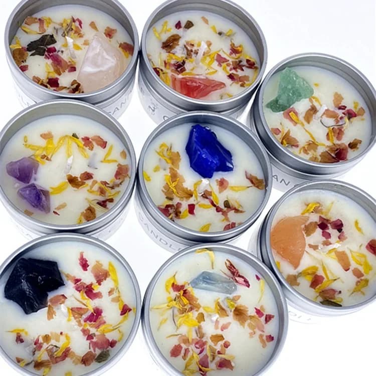 Scented Candle with Crystal Stone and Dry Flowers