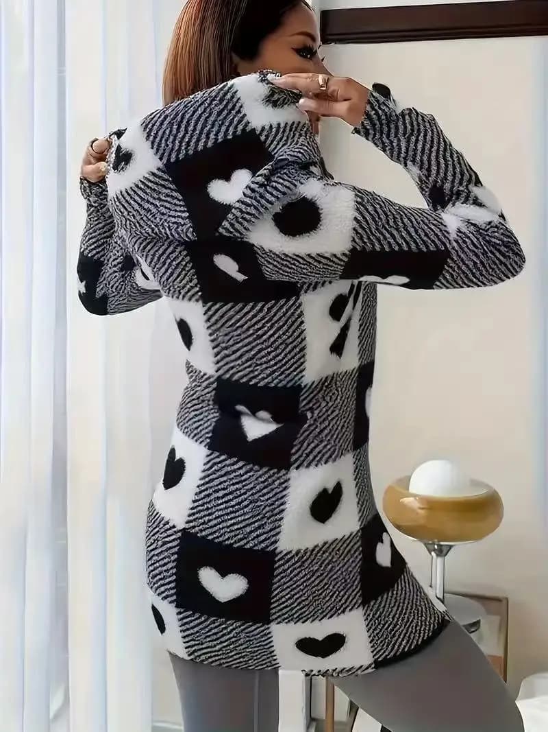 Women's Plaid Hooded Zip Cardigan Coat