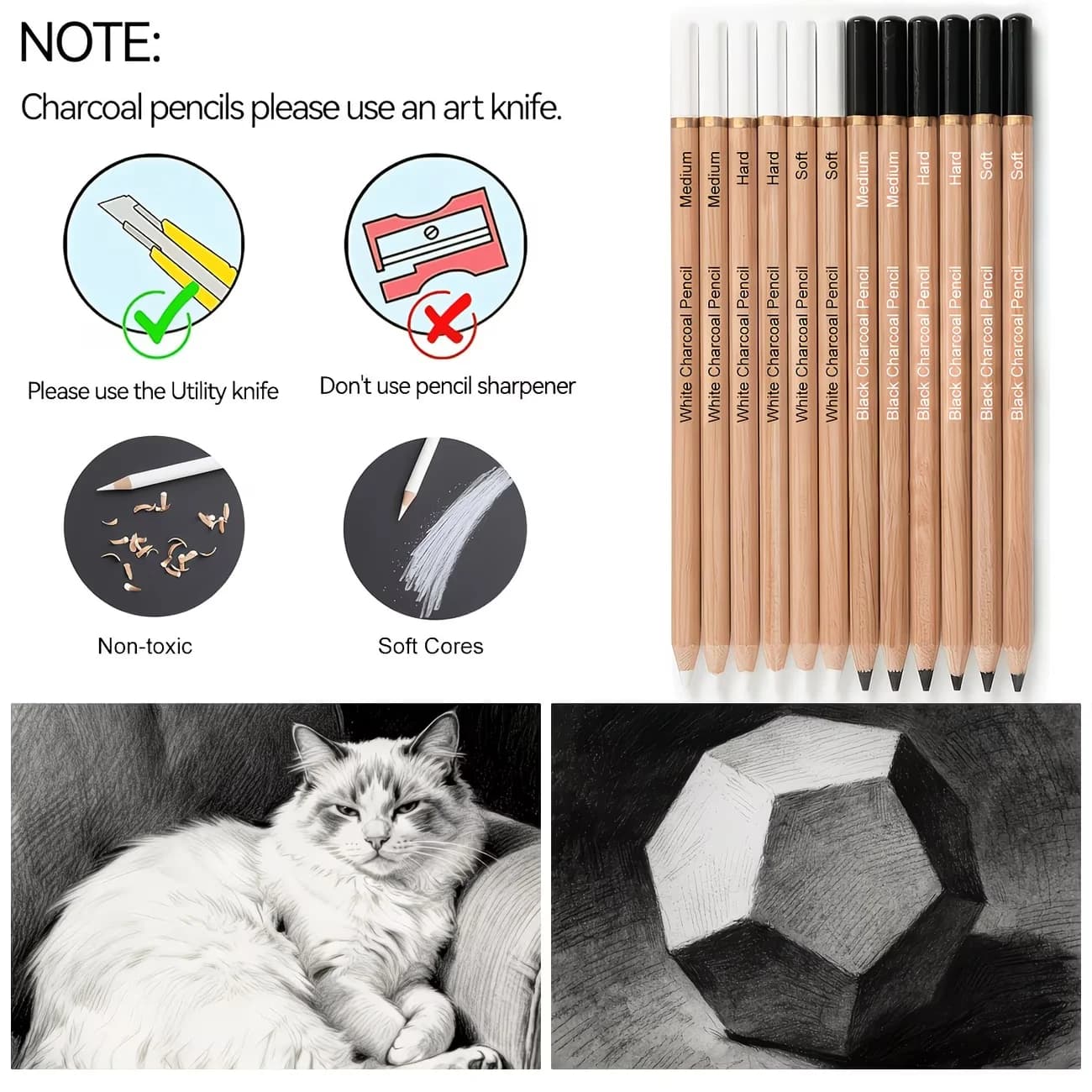 Sketching Pencil Set with Charcoal, 12 Pieces