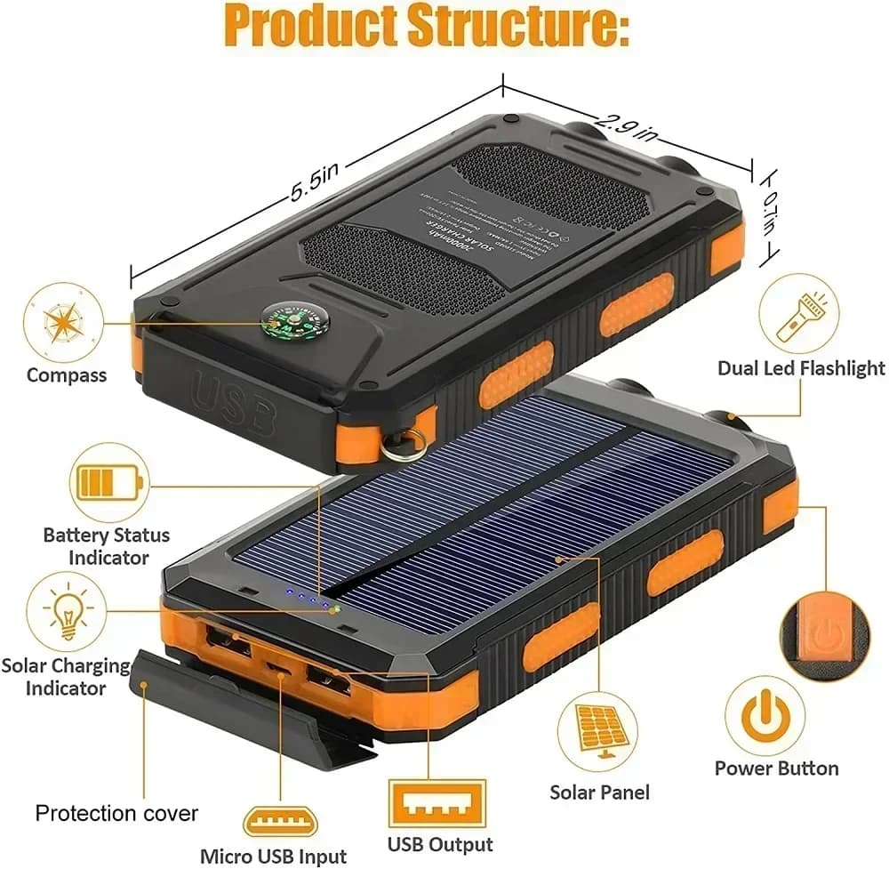 Solar Waterproof Power Bank Fast Charging