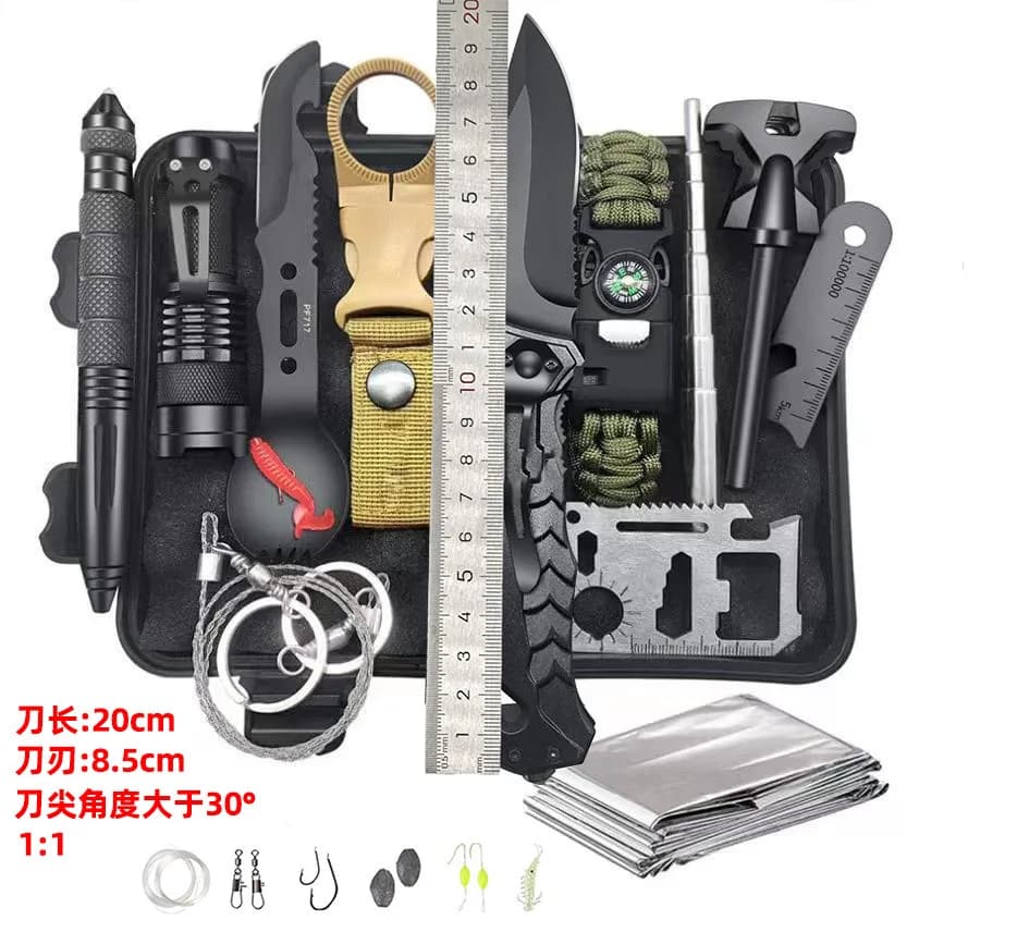 13 Outdoor Survival Equipment, Multi-functional Tool Set for Adventure, Self-defense, First Aid, Camping Equipment, Lighter