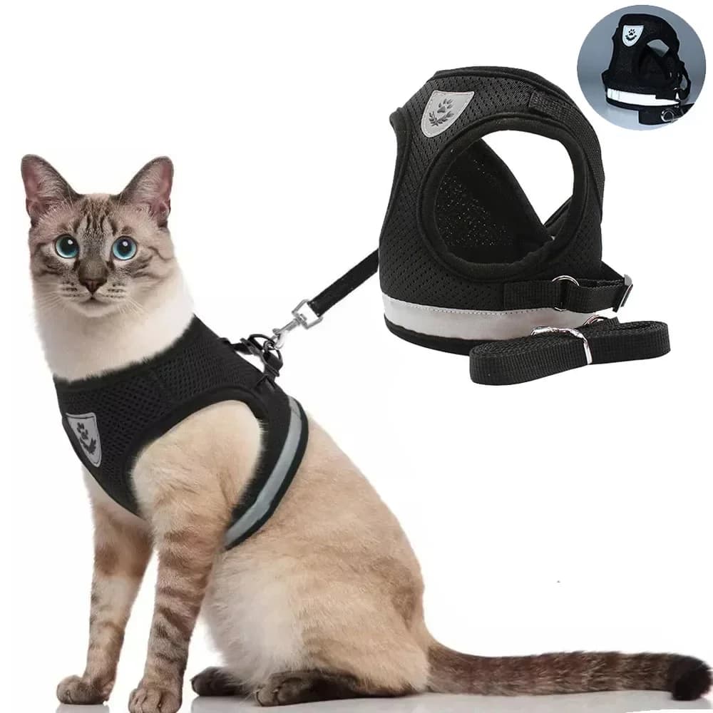Adjustable Reflective Mesh Dog and Cat Harness with Leash