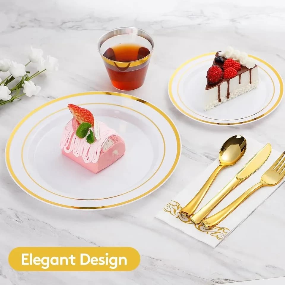 Gold Rim Disposable Dinnerware Set