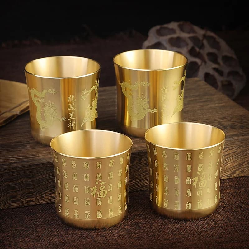 Brass Tea Cup with Engraved Pattern