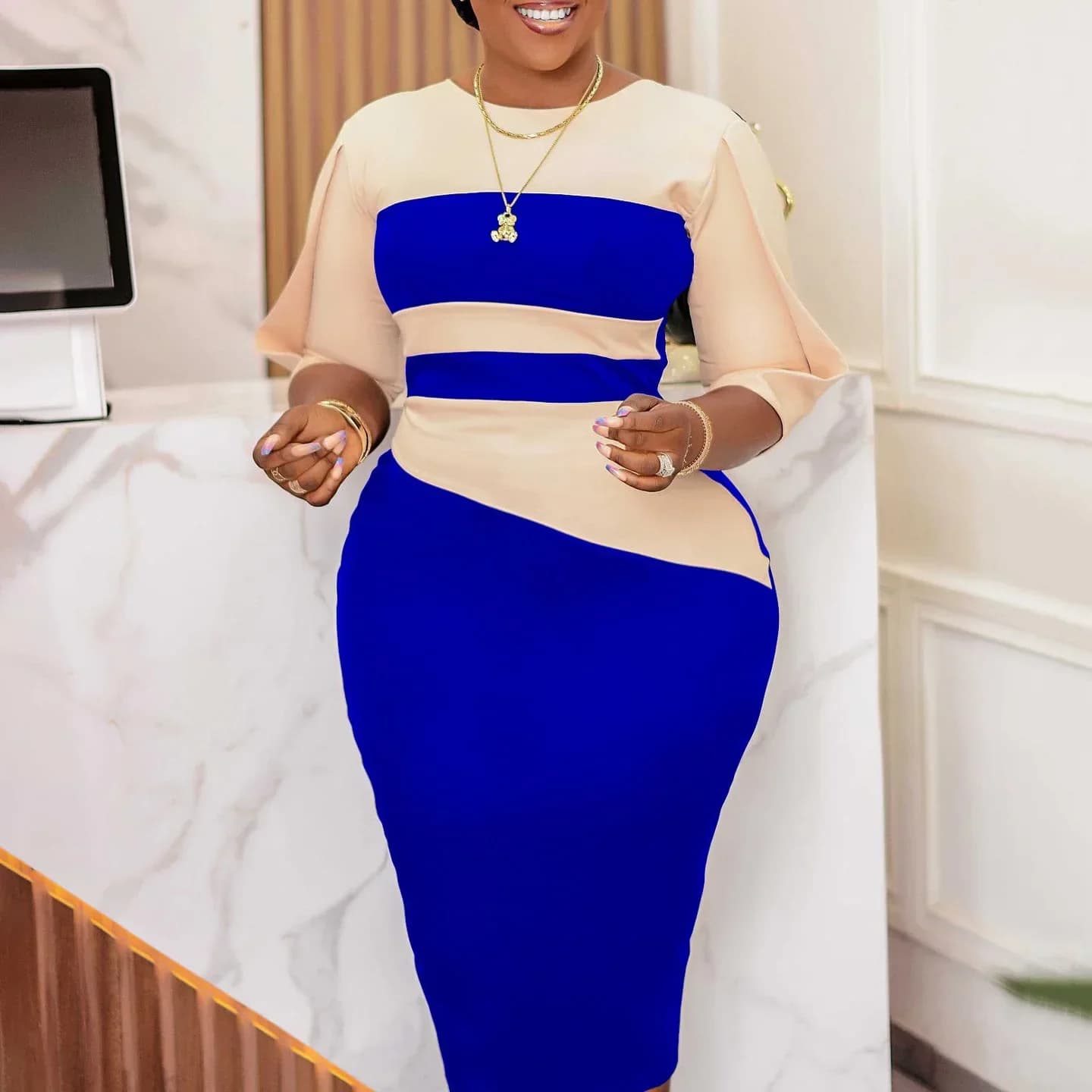 Women's Professional Sheath Dress with Patchwork