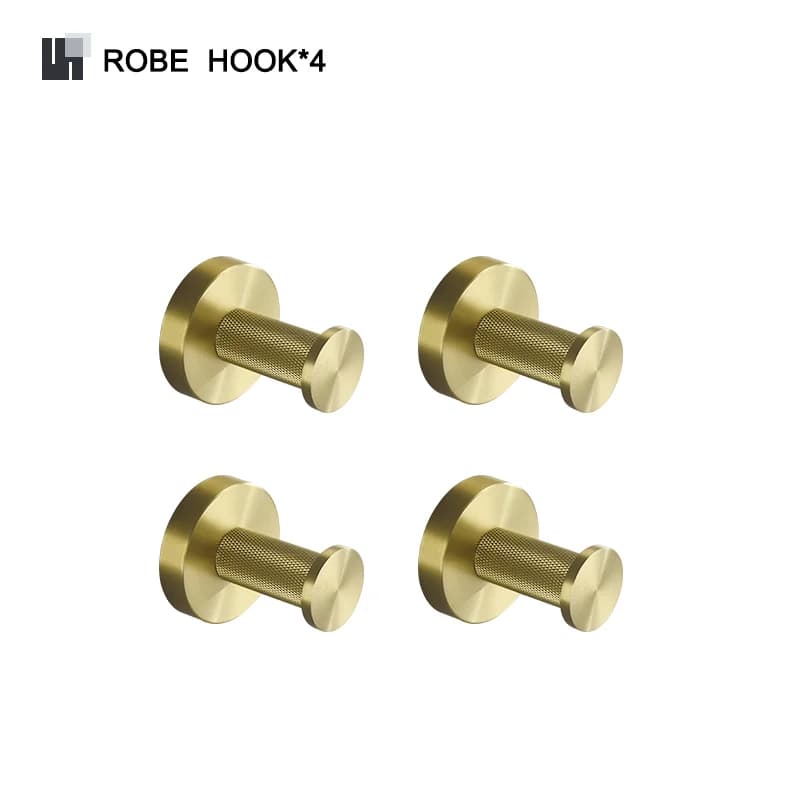 Bathroom Hardware Accessories Set Brushed Gold Knurled Brass Kit Towel Bar Ring Robe Hook Paper Holder Towel Ring Toilet Brush