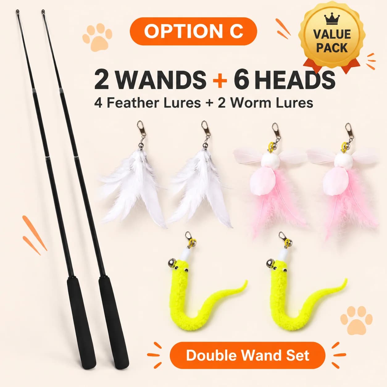 Telescopic Cat Wand Toy with 6 Feather Lures