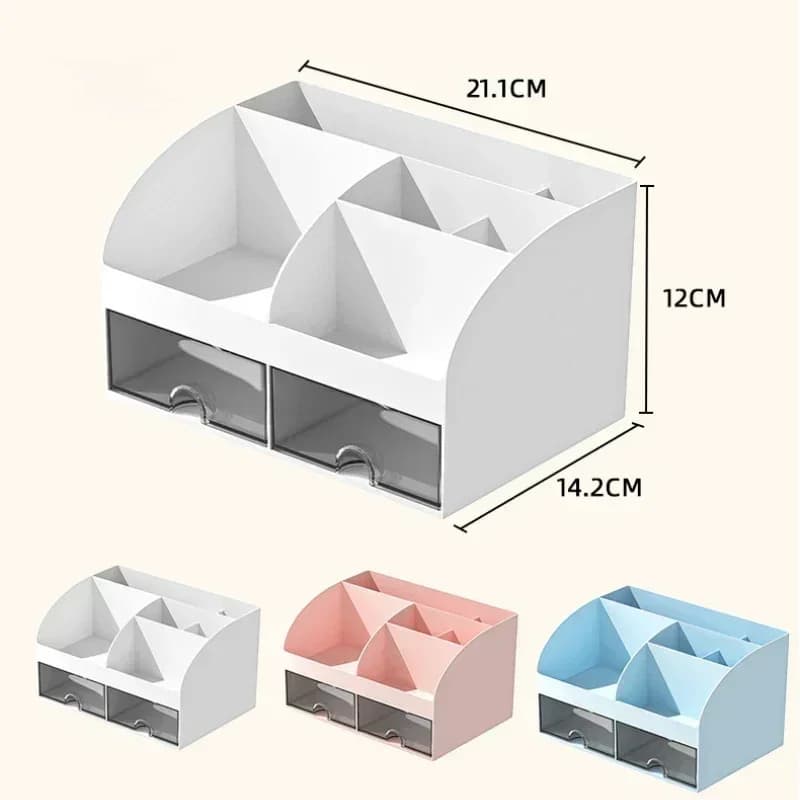 Desk Organizer with 2 Drawers, Plastic Cosmetic Storage, Desktop Organizer Set, Pencil Holder, Perfect for Storage WORLDKPI