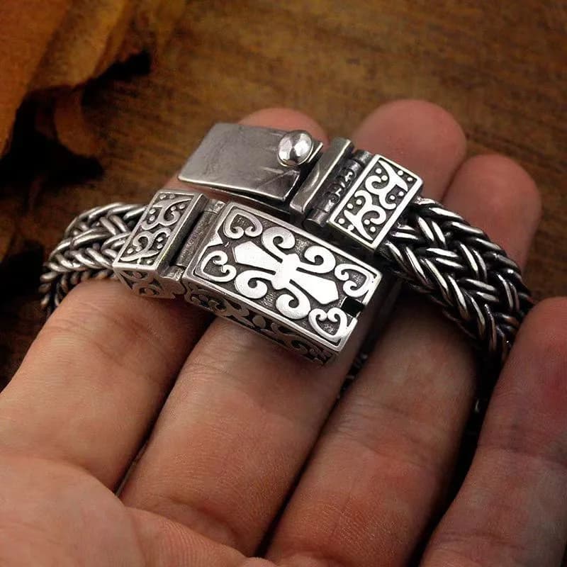 Silver Braided Chain Charm Bracelet for Men