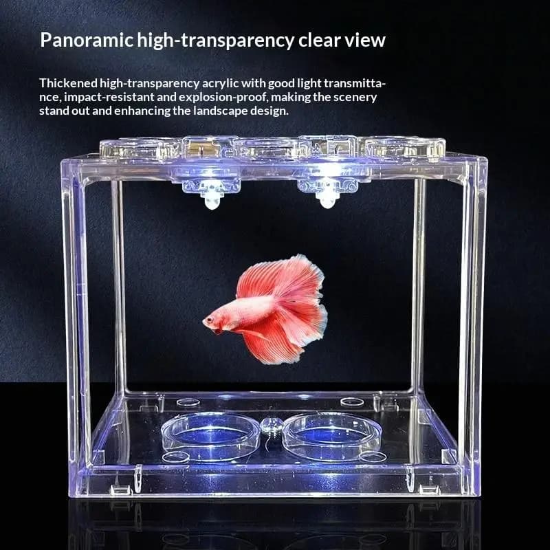 .New.Aquarium Mini Acrylic Fish Tank Reptile Pet Box Stackable Aquarium Cylinder Landscape Seaweed For Home Office Decoration