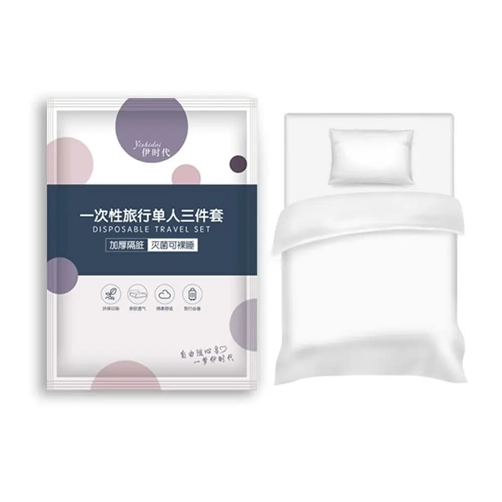 New Disposable Travel Bedding Set 4Piece Double Size Hotel Non Woven Bed Sheet Duvet Cover Pillowcase Portable for Business Trip