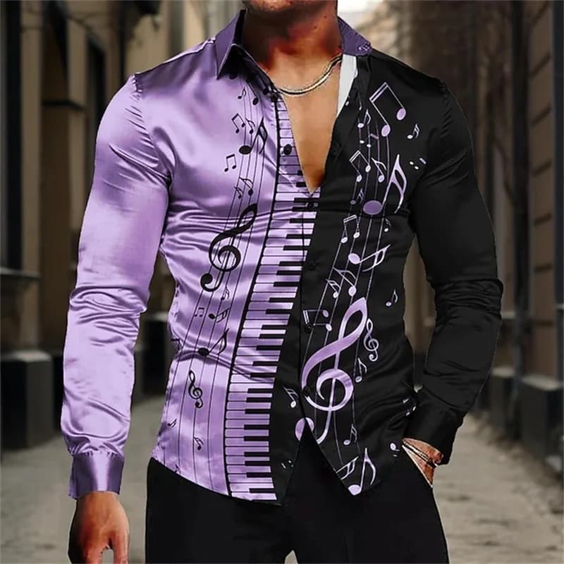 Men's Music Notes Button-Up Shirt