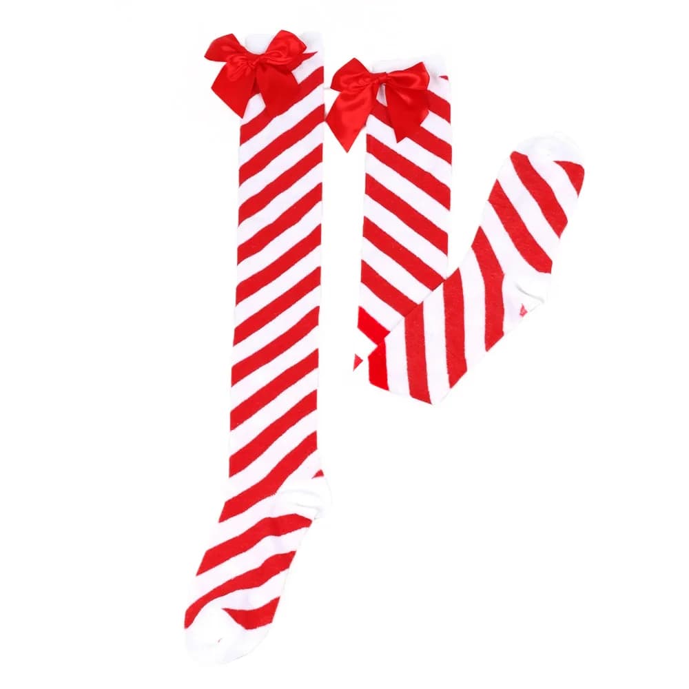 Christmas Striped Knee Socks with Bows