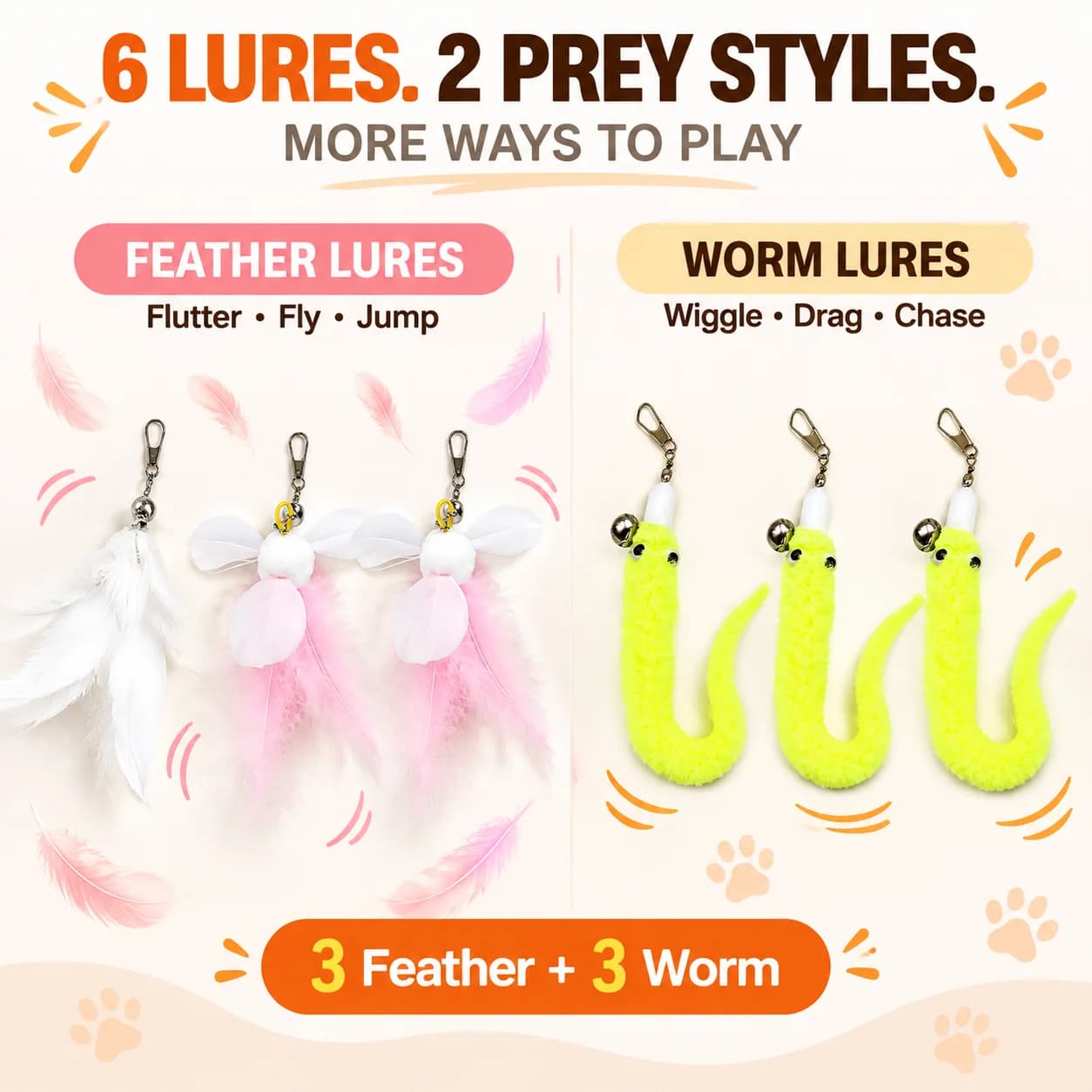 Telescopic Cat Wand Toy with 6 Feather Lures