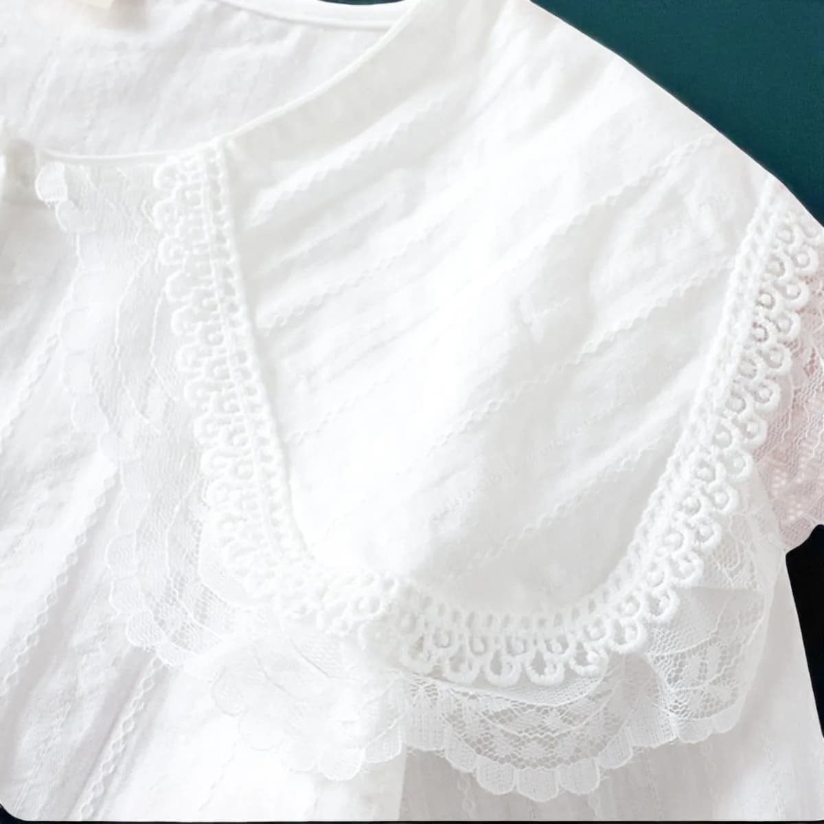 Girls White Cotton Lace Button-Up Blouse