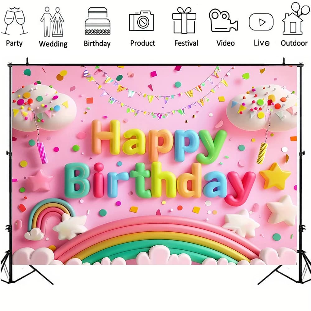 Rainbow Birthday Backdrop Banner
