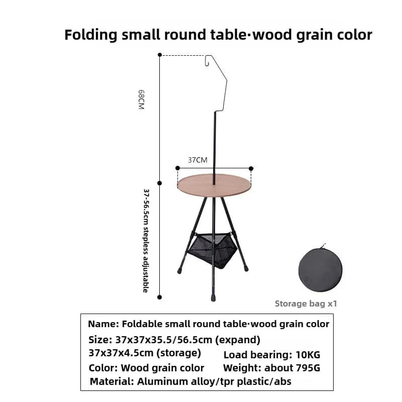 Portable Round Camping Table with Storage