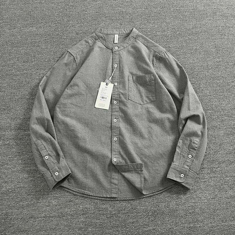 Men's Vintage Stand-Up Collar Button-Down Shirt