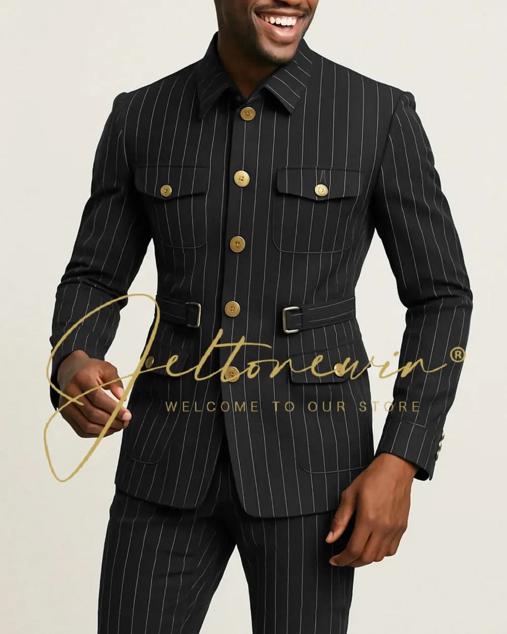 Men's Navy Pinstripe Slim Fit Suit
