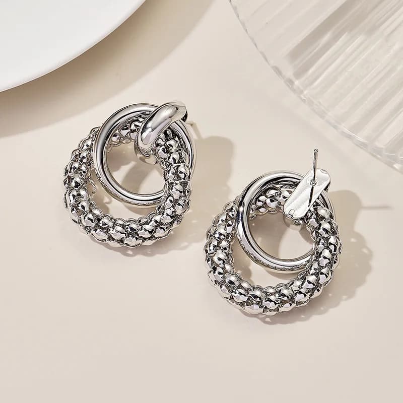 Double Ring Shiny Stud Earrings
