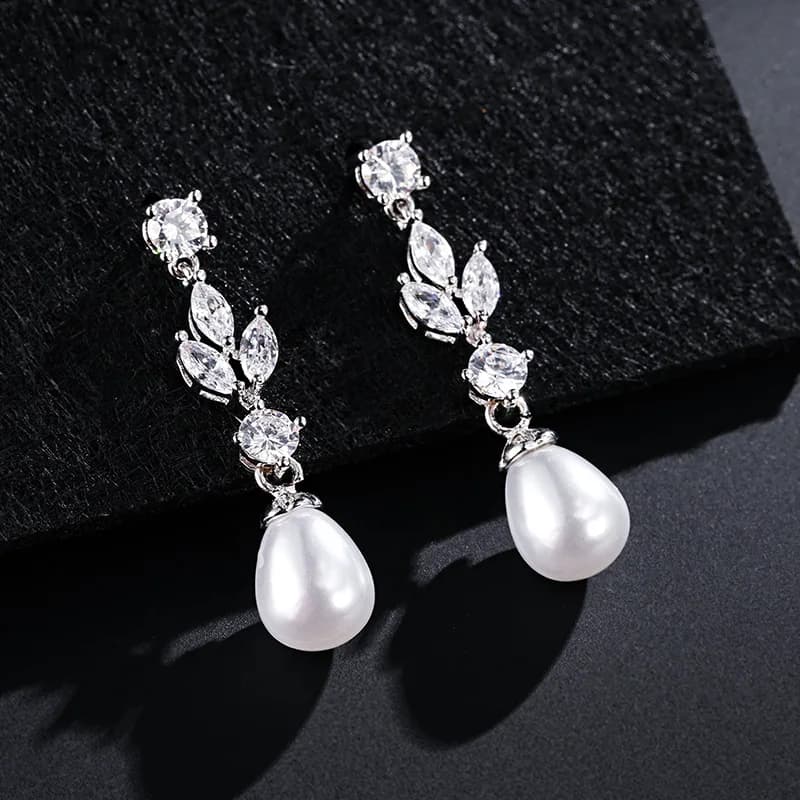 Pearl Drop Earrings with Zircon Accents