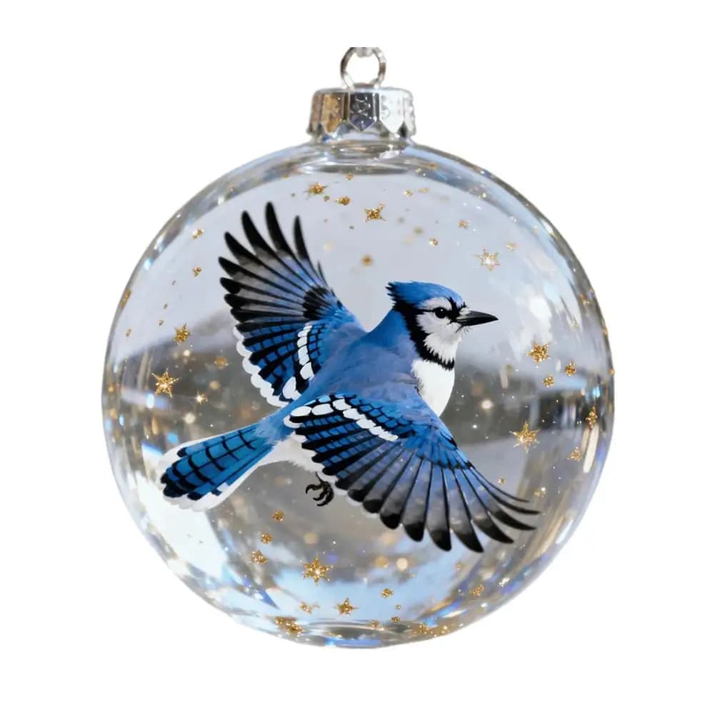 Cardinal Bird Crystal Clear Glass Ornaments Set