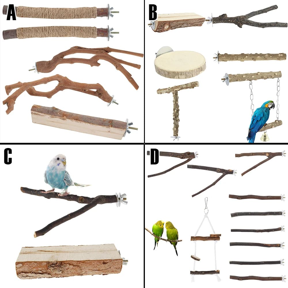Solid Wood Bird Perch Stand Set