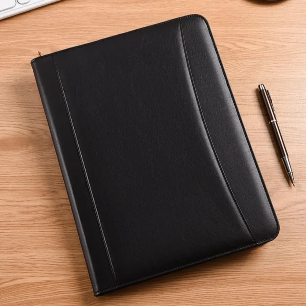 Office Supplies A4 PU Document Folder with Zipper Durable Padfolio Waterproof Multi-functional Document Organizer Meeting