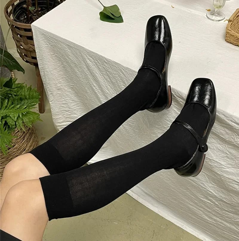 Women's Cotton Knee High Socks Black