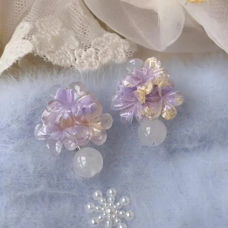 Floral Drop Earrings with Resin Pendant