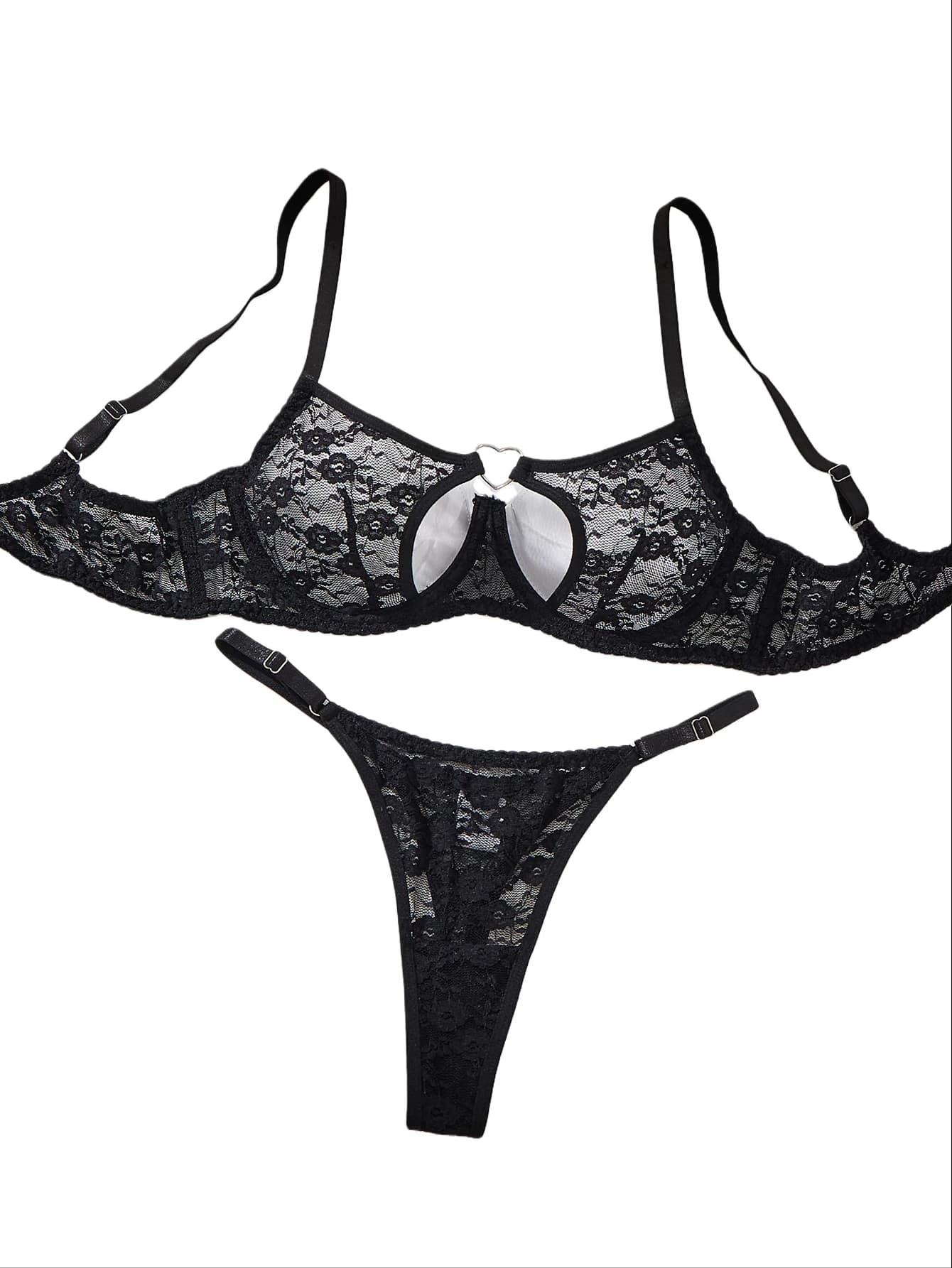 Lace Bra and Panty Set with Heart Buckle
