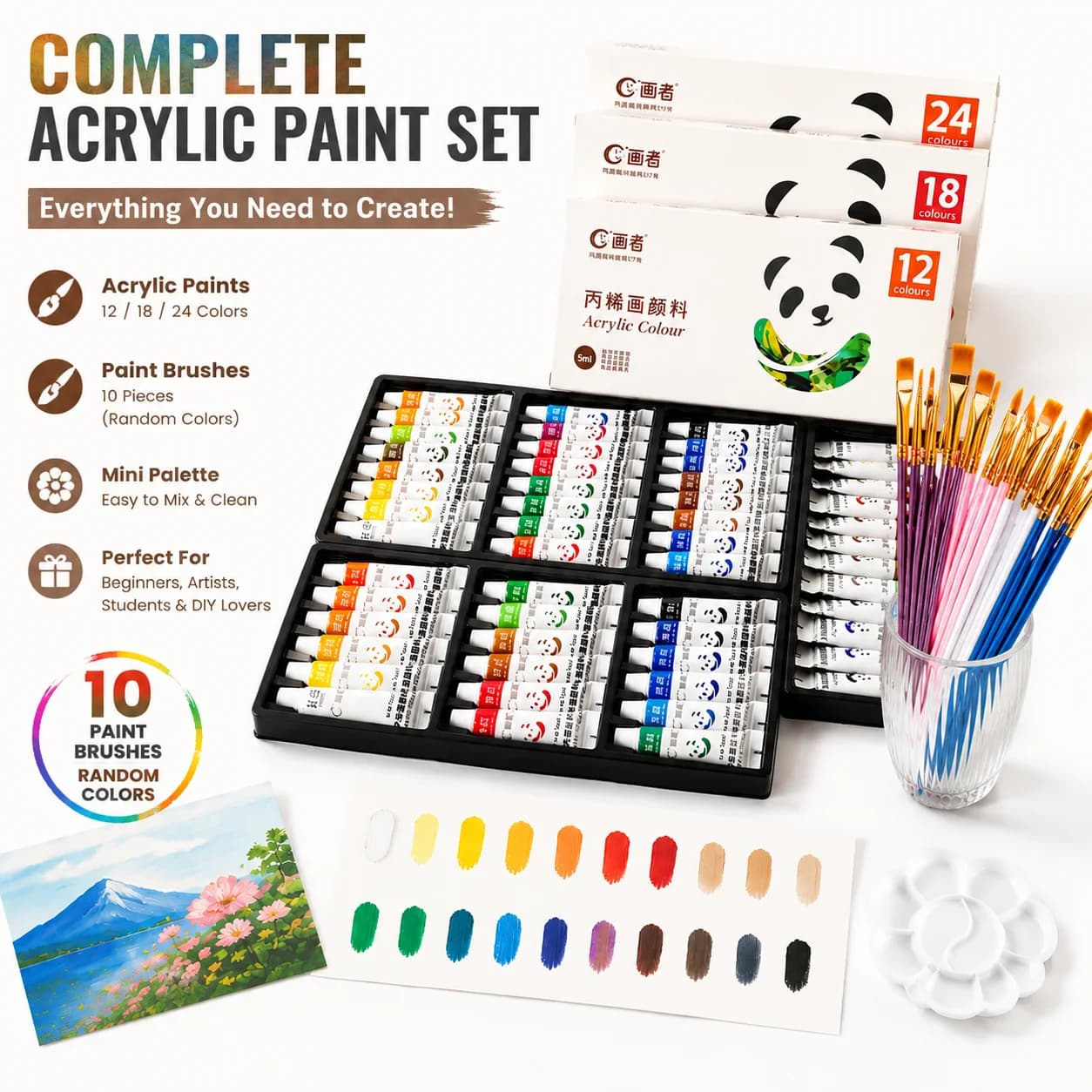 Acrylic Paint Set With Brushes And Palette